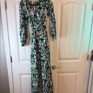 Green Snake-Print Straight-Leg Jumpsuit
